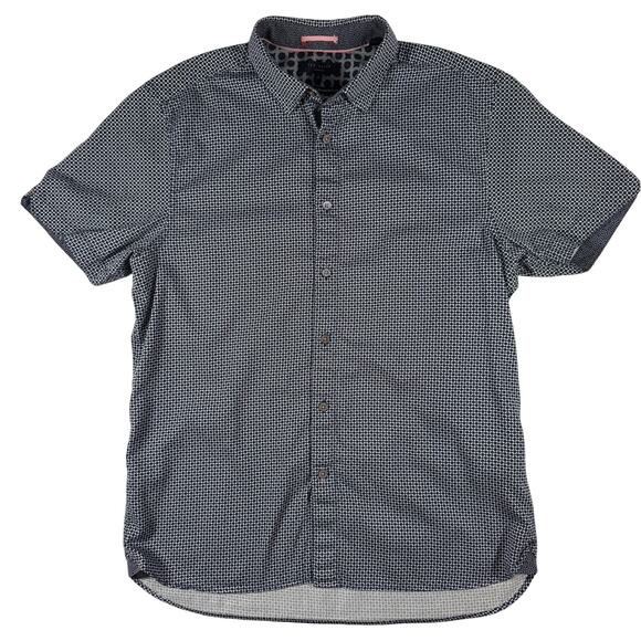 Ted Baker London Men's 4 L Blue Geometric Short Sleeve Button Down Shirt - Picture 1 of 7